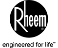 logo with text: Rheem, engineered for life
