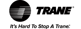 logo with text: Trane, It's Hard To Stop A Trane.